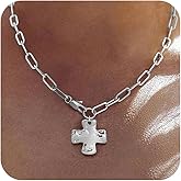 Nogesida 14K Gold/Silver Plated Chunky Cross Necklaces for Women, Statement Simple Dainty Pendant Necklace Trendy Charm Choker Paperclip Chain Necklace Faith Religious Cross Jewelry