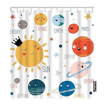 Amazon Com Moslion Planet Shower Curtain Set Cartoon Smile Solar