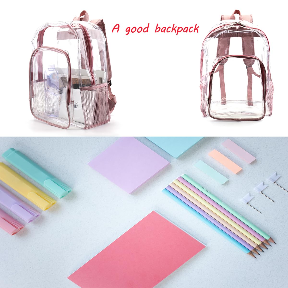 JOMPARO Clear Backpack Cute Clear Bookbag for Girls See Through Backpacks for School College Concert Festival