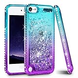 iPod Touch 5 6 7 Case, iPod Touch Case 5th 6th 7th Generation for Girls, Ruky Quicksand Series Glitter Flowing Liquid Floating Bling Diamond Flexible TPU Cute Case for iPod Touch 5 6 7 (Teal Purple)