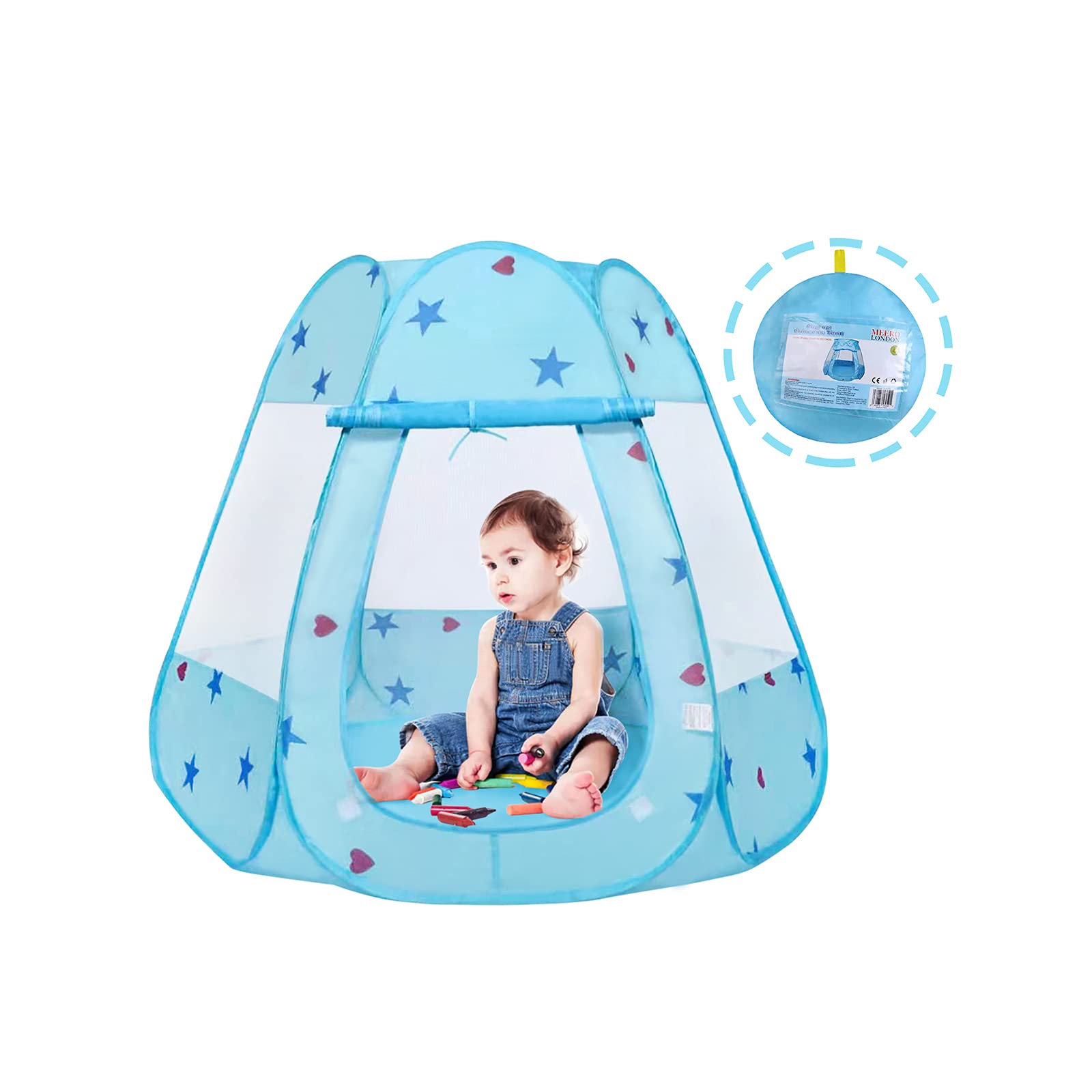 Meero London Pop Up Playhouse Play Tent Indoor or Outdoor Portable Play-Blue