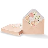 Paper Junkie Paper for A7 Envelopes - 5.25 x 7.25 Inches, Blush Pink, 50 Pack, Floral Liner - Floral Lined Envelopes with Inside Design for Wedding Invitation & Greeting Cards