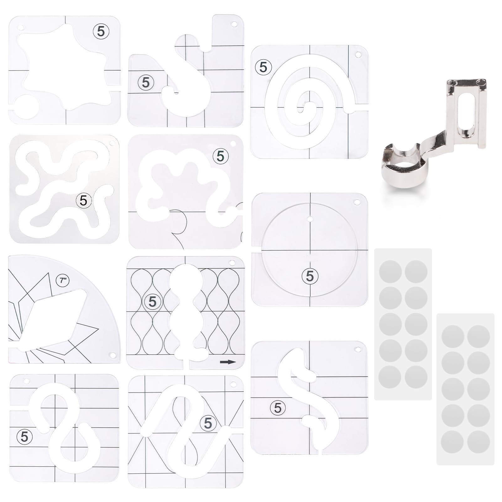 Photo 1 of 14 PCs Free Motion Quilting Template Set Includes 11 Quilting Templates 3mm, High Shank Ruler Foot, Non-Slip Grips, Free Motion Quiltings Rulers and Templates for DIY Quiltings on Sewing Machines