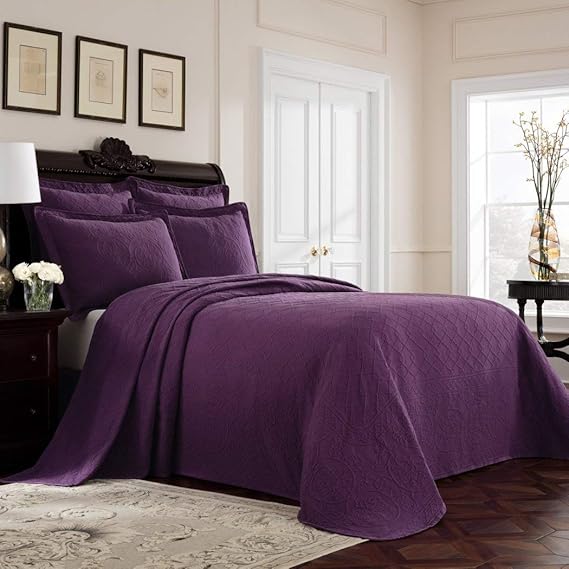 un 1pc 102 x 120 Violet Purple Oversized Bedspread Queen
