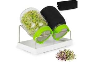 Oillase Seed Sprouting Kit, 2 Large Wide Mouth Mason Jars with Sprout Lids, Blackout Sleeves, Drain Tray, Stainless Steel Sta
