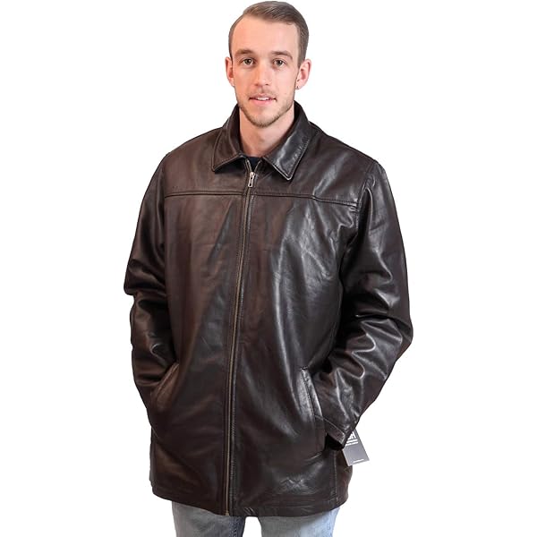 Men's Mid Length Classic Warm Brown Leather Jacket XS at Amazon