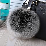 Roniky Large Genuine Fox Fur Pom Pom Keychain Bag Charm Gold Ring Fluffy Fur Ball