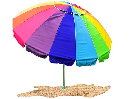 Party with Pride Giant 8 Rainbow Beach Umbrella/with UV Protection/Includes Large Sand Anchor/for Sun and Outdoor/Windproof (Rainbow)