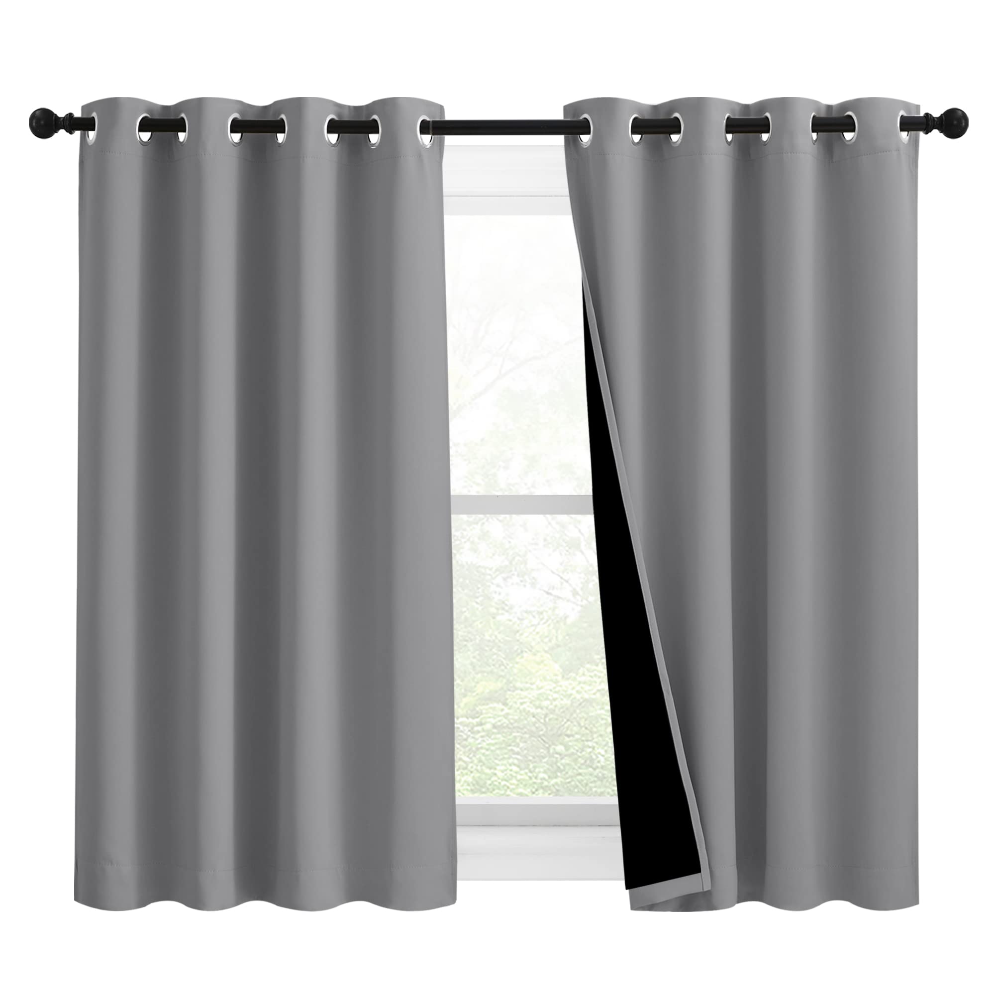 Photo 1 of NICETOWN Noise and Lights Block Out Curtains, Thermal Insulated 100% Blackout 2-Layer Lined Drapes, Noise Cancellation Window Draperies for Dining Room (Silver Grey, 2 Panels, 46-inch W by 54-inch L)