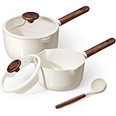 CAROTE 2QT & 3QT Sauce Pan Sets with Lid & Ladle Ceramic Nonstick Pot Set Non Toxic Saucepan Small Kitchen Cooking Pots, Easy to Clean, Induction Comptable, PFAS PTFE Free