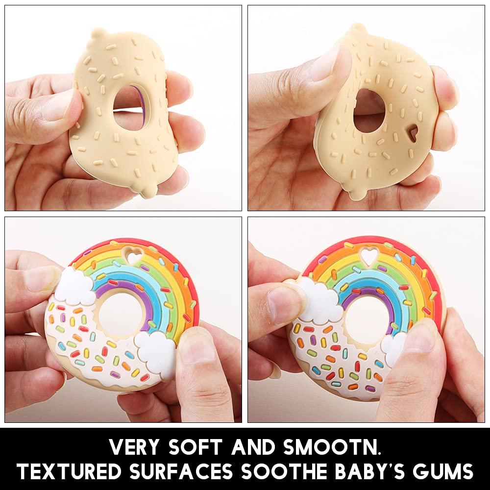 Rainbow Donut Sensory Chew Teether for Boys and Girls,Food Grade Silicone Safety Chewy Teething Toy for Kids with Autism, ADHD,Oral Motor,Teething,Biting Needs