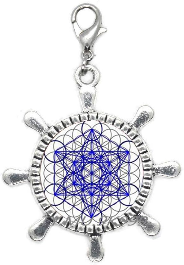 Yao0dianxku Metatron’s Cube Lobster Clasp,Sacred Geometry Rudder Zipper Pull,Blue Spiraling Hexagon Design Background,Sacred Geometry Jewelry,Symbolic Rudder Zipper Pull.Y104