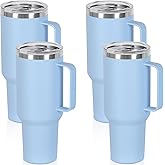 Temolulu 4 Pack 40 Oz Tumbler with Handle and Straw, Stainless Steel Double Wall Vacuum Insulated Cup, 40 OZ Travel Coffee Mug Bulk with Silicone Water Bottle Boot(Sky Blue)