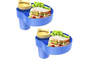 trunkhouse [2 Pack] Kids Car Seat Travel Tray: Carseat Snack Tray for Food Eating, Baby Snacks Plate for Toddlers with Cup Holder Bases, Kids Road Trip Essentials, Blue