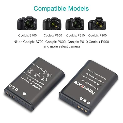 Newmowa EN-EL23 Battery (2 Pack) and Dual USB Charger Kit for