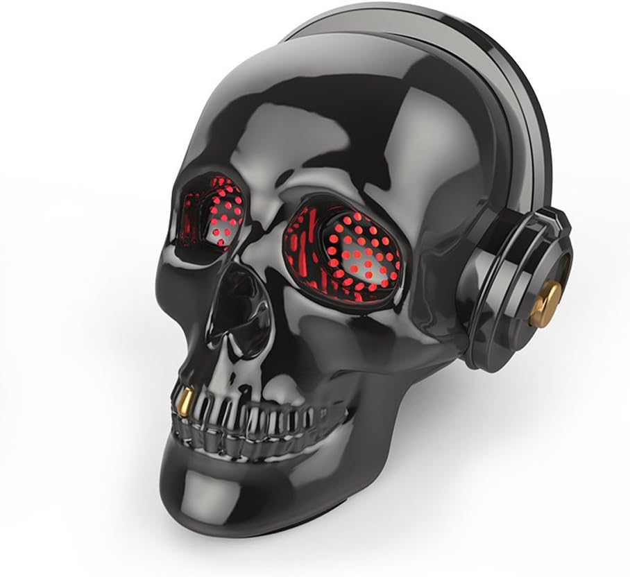 Skull Bluetooth Speaker SADAN LED Wireless Skeleton Speakers Super Bass Stereo Sound Cool Design with Eyes Light for Halloween Unique Gift Home Party Traveling&Outdoor (Gray)