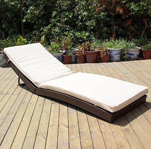 Outdoor Deluxe Patio Adjustable Wicker Chaise Lounge with Cushions - Folding