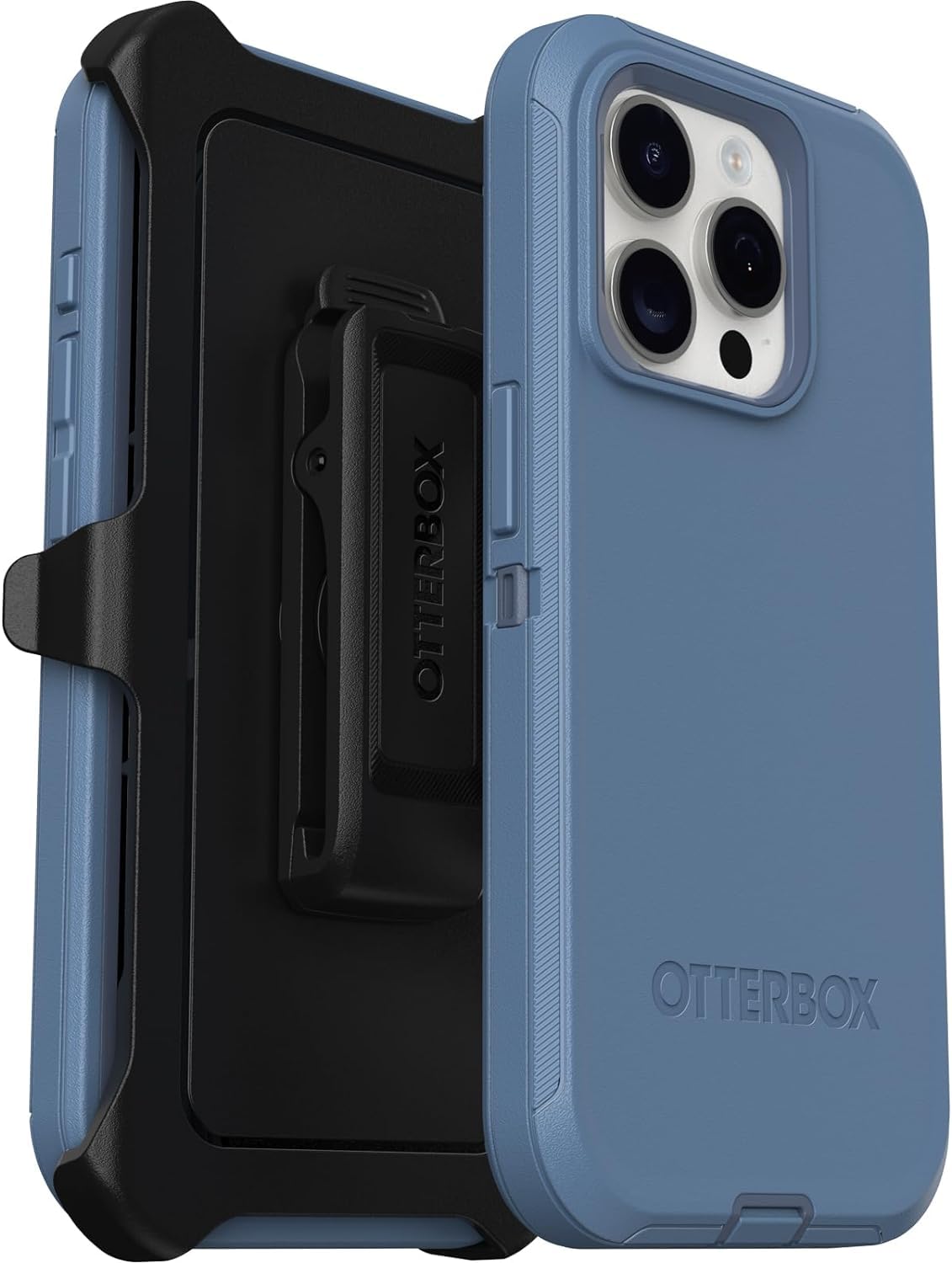 OtterBox iPhone 15 Pro (Only) - Defender Series Case - Baby Blue Jeans (Blue) - Rugged & Durable - with Port Protection - Holster Clip Includes - Non-Retail Packaging