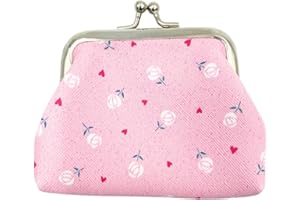 MDSTYLE Kiss-Lock Coin Purse for Women, Girls, Kids - Cute Change Purses - Small Coin Pouch - Mini Change Holder - Tiny Coin Wallet (Rose (Pink))