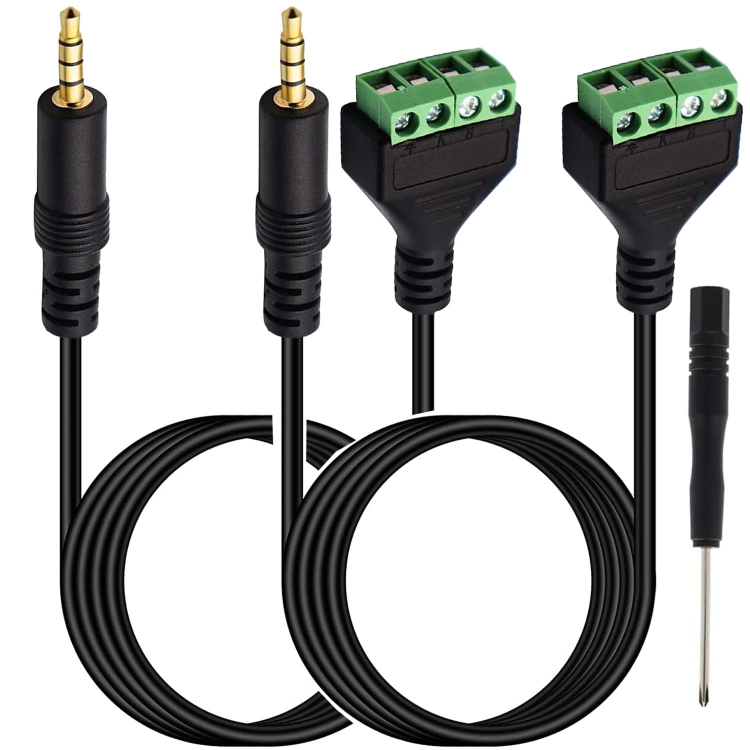 RUNCCI-YUN 2PCS 4 Pole 3.5mm Screw Terminal Cable 3.5mm (1/8) Stereo TRRS Audio Male to AV 4Pin Female Screw Terminal Headphone Balun Solderless Converter AdapterCable(27CM)