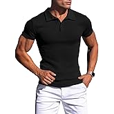 Agilelin Men's Muscle Slim Fit Polo Shirts Long&Short Sleeve Stretch T-Shirts Casual Stylish Tee for Golf Workout