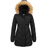 poonyfesh Women's Winter Thicken Coat Warm Long Puffer Jacket with Faux Fur Removable Hood Waterproof Insulated Jacket