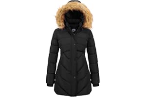 poonyfesh Women's Winter Thicken Coat Warm Long Puffer Jacket with Faux Fur Removable Hood Waterproof Insulated Jacket