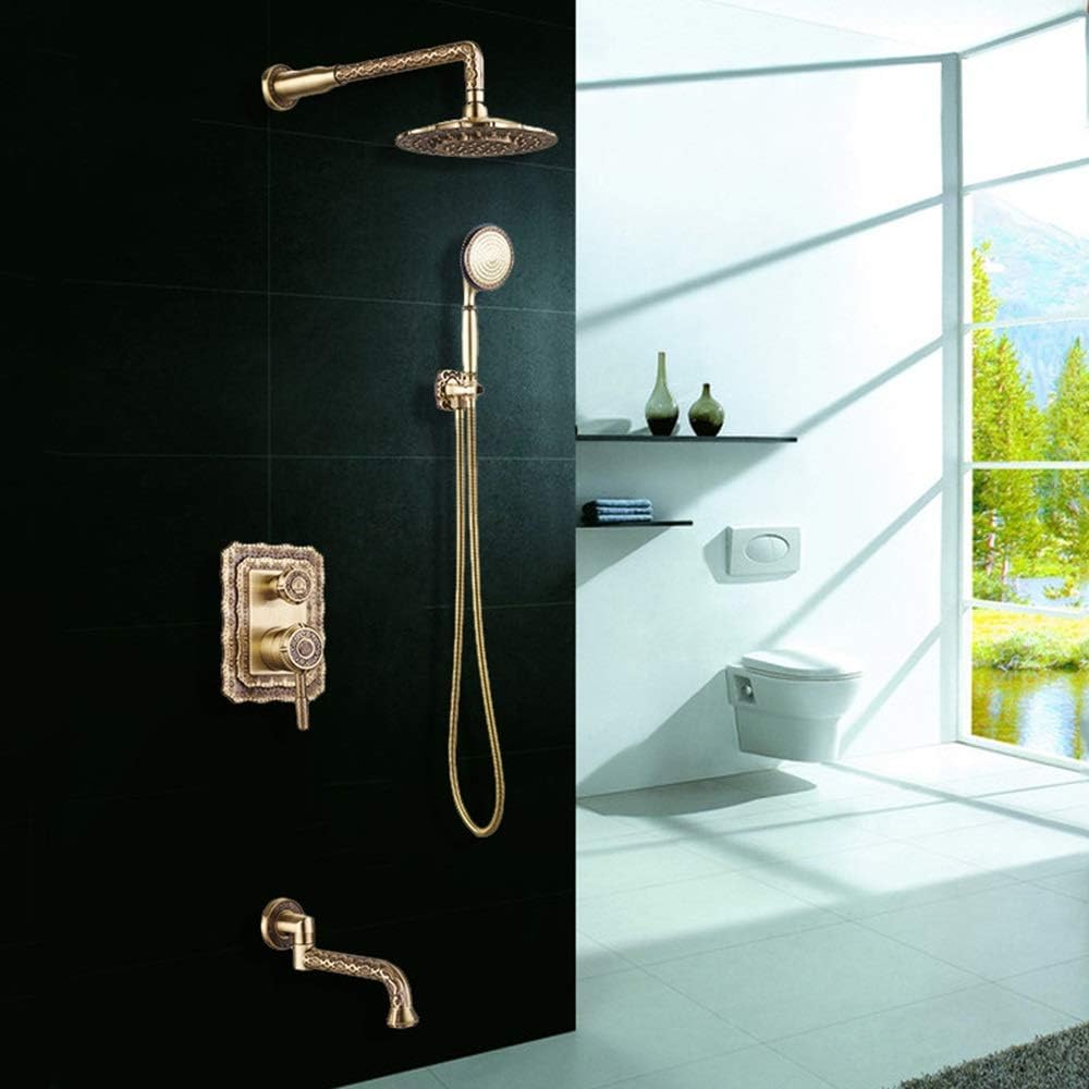 ZhengT Fashion Shower Head Faucet Green Bronze Can Be Raised And Lowered All-copper Concealed Shower Set Into The Wall-style Gorgeous Handheld adjustable