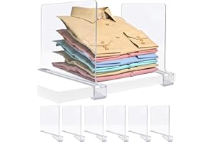 MIVERYEA Acrylic Shelf Dividers, Clear Shelf Divider for Closet Organization 6 Pack Plastic Shelve Organizer for Clothes Purses Separators