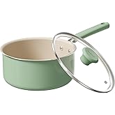 Redchef Ceramic Nonstick Saucepan with Lid, 3QT Small Cooking Pot,Non Toxic Sauce Pans for Kitchen, Cool Handle PFAS Free Compatible with All Cooktops, Green
