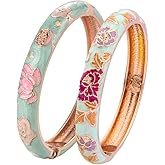 UJOY Vintage Cloisonne Bracelets Flower Enameled Jewelry Plated Cuff Bangle for Women Gift Box 55A35