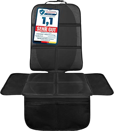 LIONSTRONG® Kindersitzunterlage Autositzschoner [ISOFIX GEEIGNET] - wasserabweisender Polyester Stoff schwarz - Sitzschutz Sitzschoner Auto Kindersitz - universell kompatibel (Schwarz)