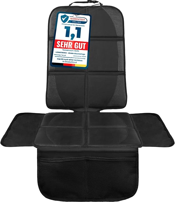 LIONSTRONG® Kindersitzunterlage Autositzschoner [ISOFIX GEEIGNET] - wasserabweisender Polyester Stoff schwarz - Sitzschutz Sitzschoner Auto Kindersitz - universell kompatibel (Schwarz)