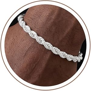 Silver Bracelet for Men, 7MM 925 Sterling Silver Over Rope Chain Bracelets | Diamond Cut Silver Bracelet Gifts for Father Hus