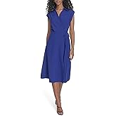 Calvin Klein Womens Cap Sleeve Collared Tie Waist Midi Shirtdress