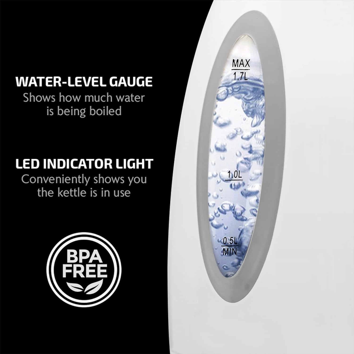 OVENTE Electric Kettle, Hot Water, Heater 1.7 Liter - BPA Free Fast Boiling Cordless Water Warmer - Auto Shut Off Instant Water Boiler for Coffee & Tea Pot - White KP72W - Image 2