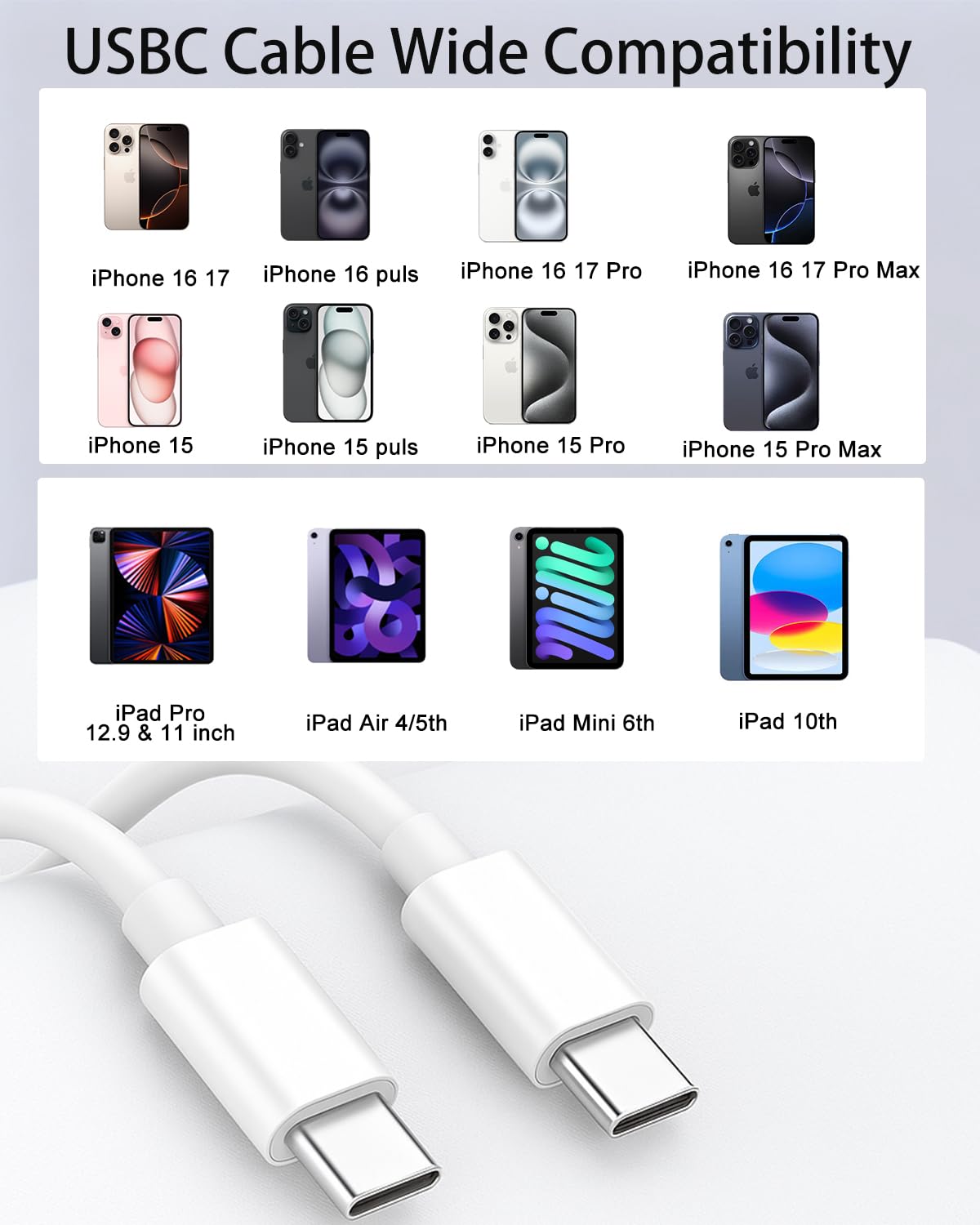 USB C auf USB C Kabel 1M 2Pack, 60W/3A Schnellladekabel USB C Kabel Cable 7