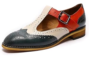 Mona flying Women's Leather Perforated Lace-up Oxfords Brogue Wingtip Derby Shoes for ladis Women