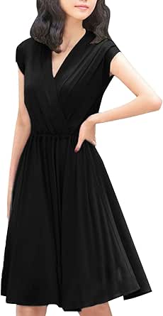 Allegra K Women's Crossover Deep VNeck Dress, Black, XLarge at Amazon