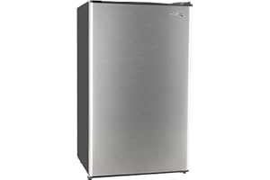 RecPro 3.3 Cu Ft 12V RV Refrigerator | Stainless Steel Frost-Free Fridge with Can Holder | Compact Camper Fridge with Door Storage, 7 Temp Settings | 19”W x 19”D x 32.75”H