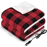 Sealy 12-Volt Heated Car Blanket, Portable Electric Blanket with 3 Heating Levels & 4 Hours Auto Off for Car, Truck, SUV, RV or Camping, Machine Washable, 59" X 43", Plaid