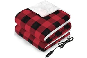 Sealy 12-Volt Heated Car Blanket, Portable Electric Blanket with 3 Heating Levels & 4 Hours Auto Off for Car, Truck, SUV, RV or Camping, Machine Washable, 59" X 43", Plaid