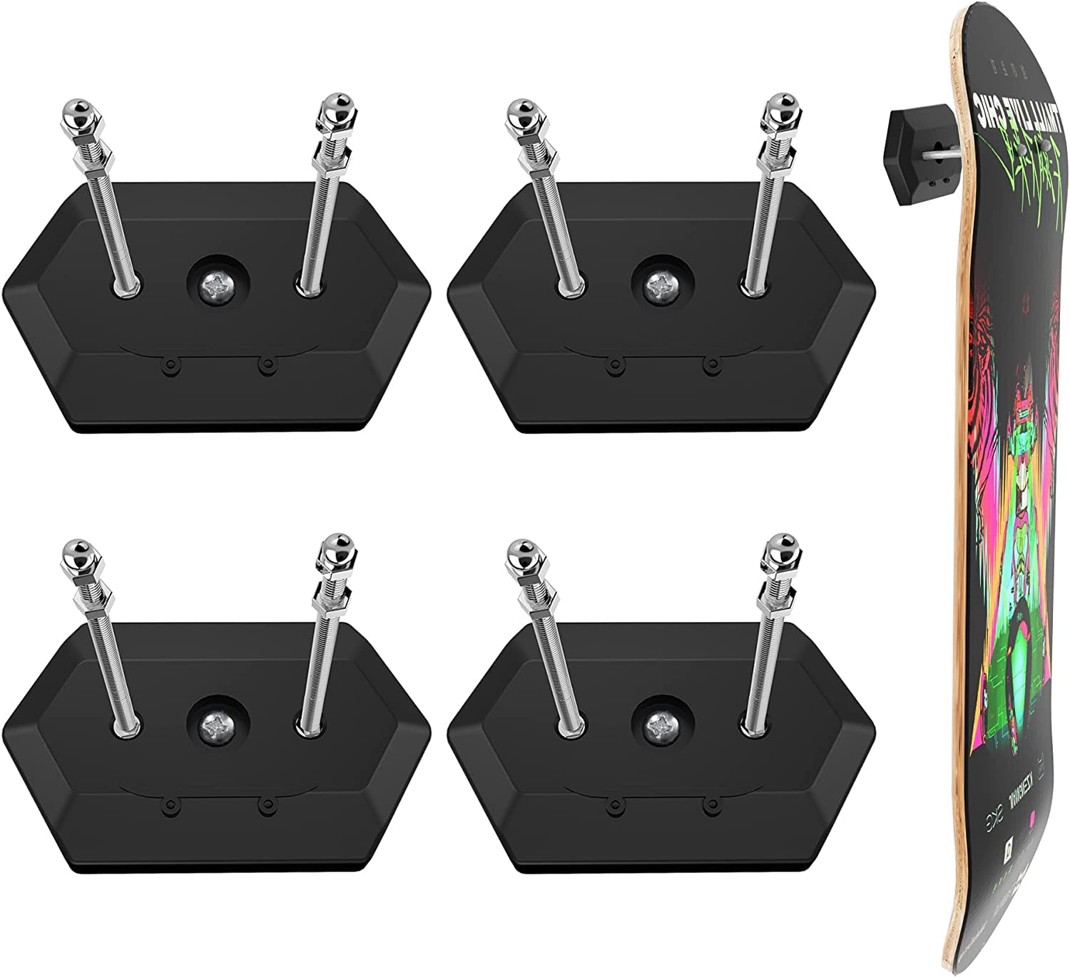 BOOSTEADY 4 Packs Skateboard Wall Mount Skateboard Hanger for Skateboard Deck Display and Storage, Floating Effect