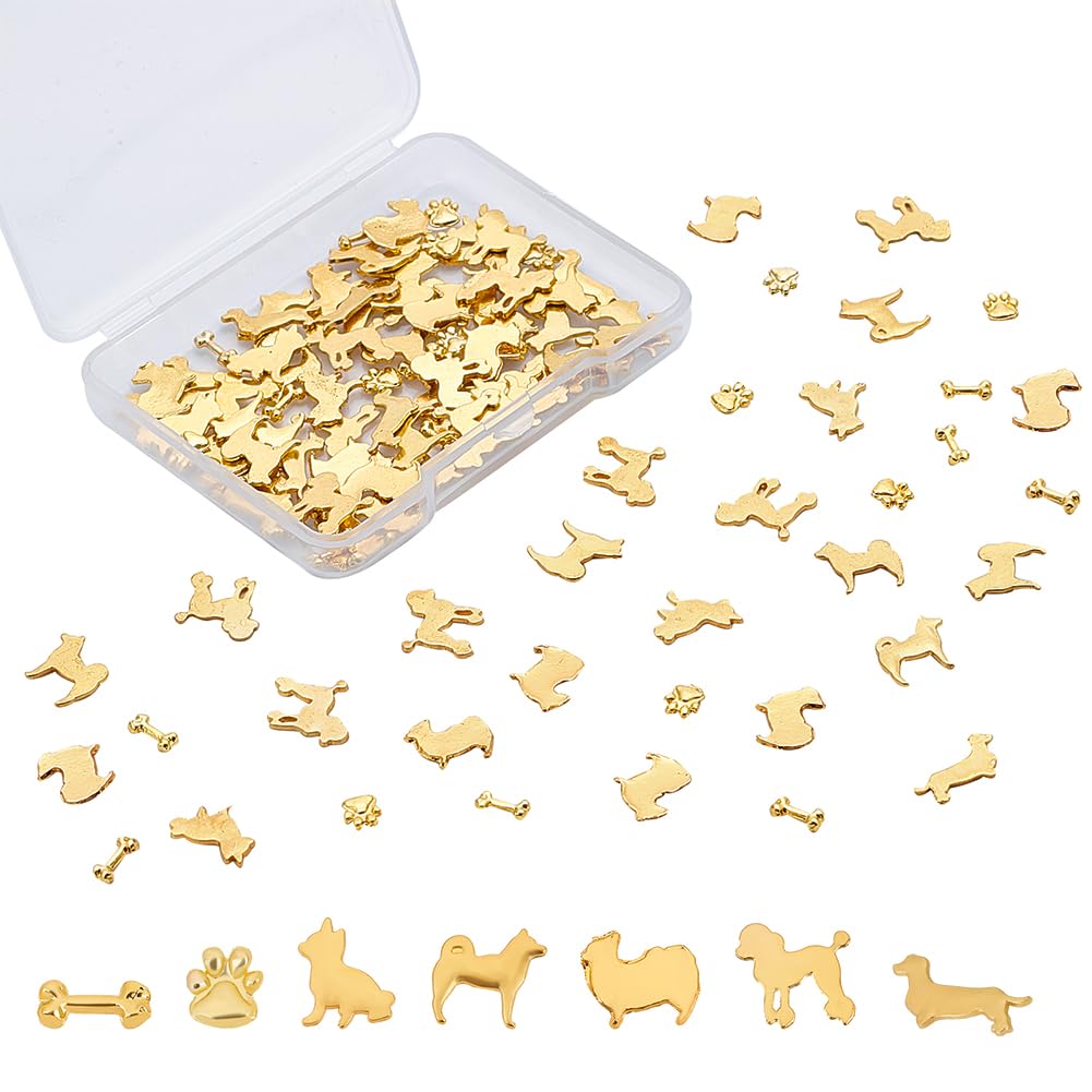 OLYCRAFT 112pcs Dog Themed Resin Filler Alloy Epoxy Resin Supplies UV Dog Bone Resin Filling Accessories Gold for Resin Jewelry Making -- 7 Shapes