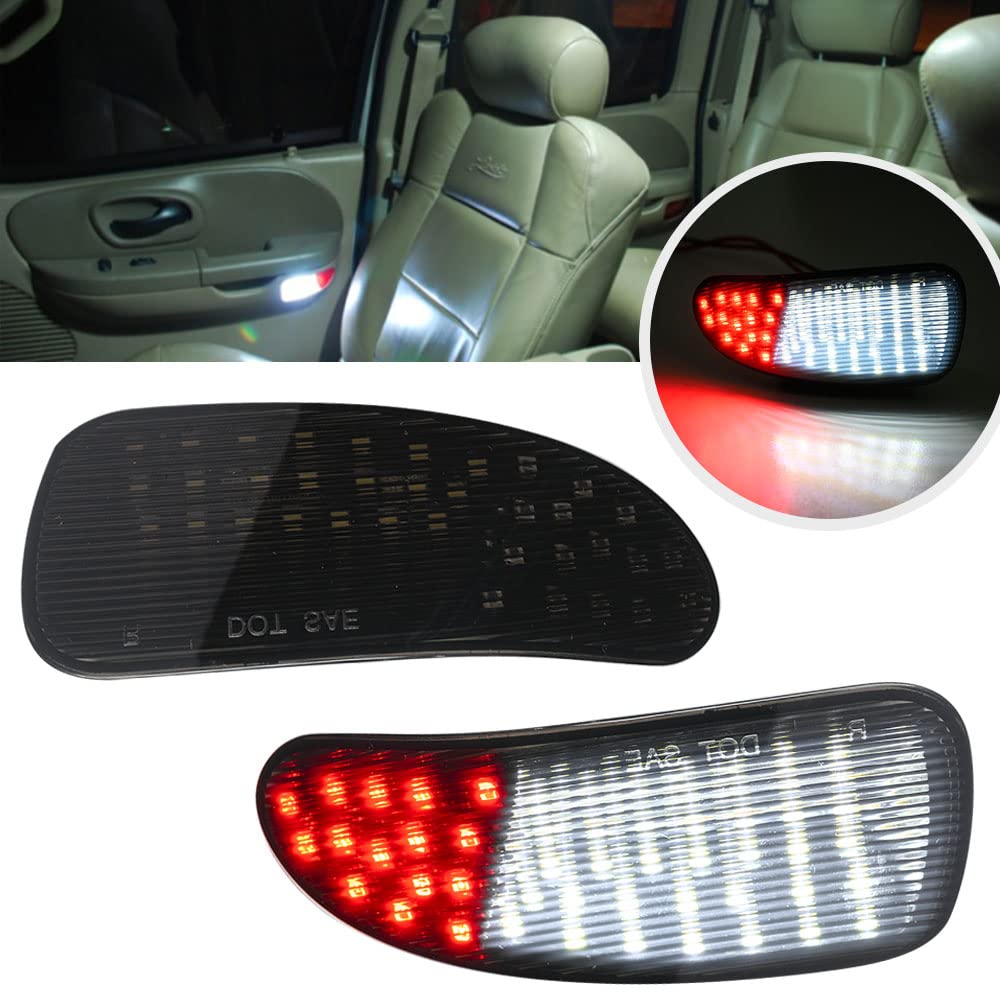 Photo 1 of 2Pcs F150 LED Courtesy Door Lights for Ford F150 1997-2003, F150 SVT Lightning 1999-2002, F250 Light Duty 1997-1999 Red& White LED Side Door Panel Light Door Interior Light Step Lights Smoked Lens