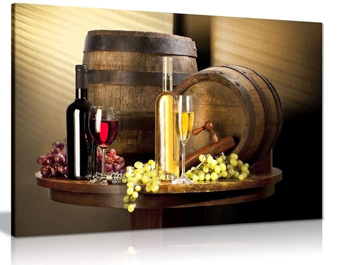 Wine with Grape for Kitchen Food Canvas Wall Art Picture Print (24x16