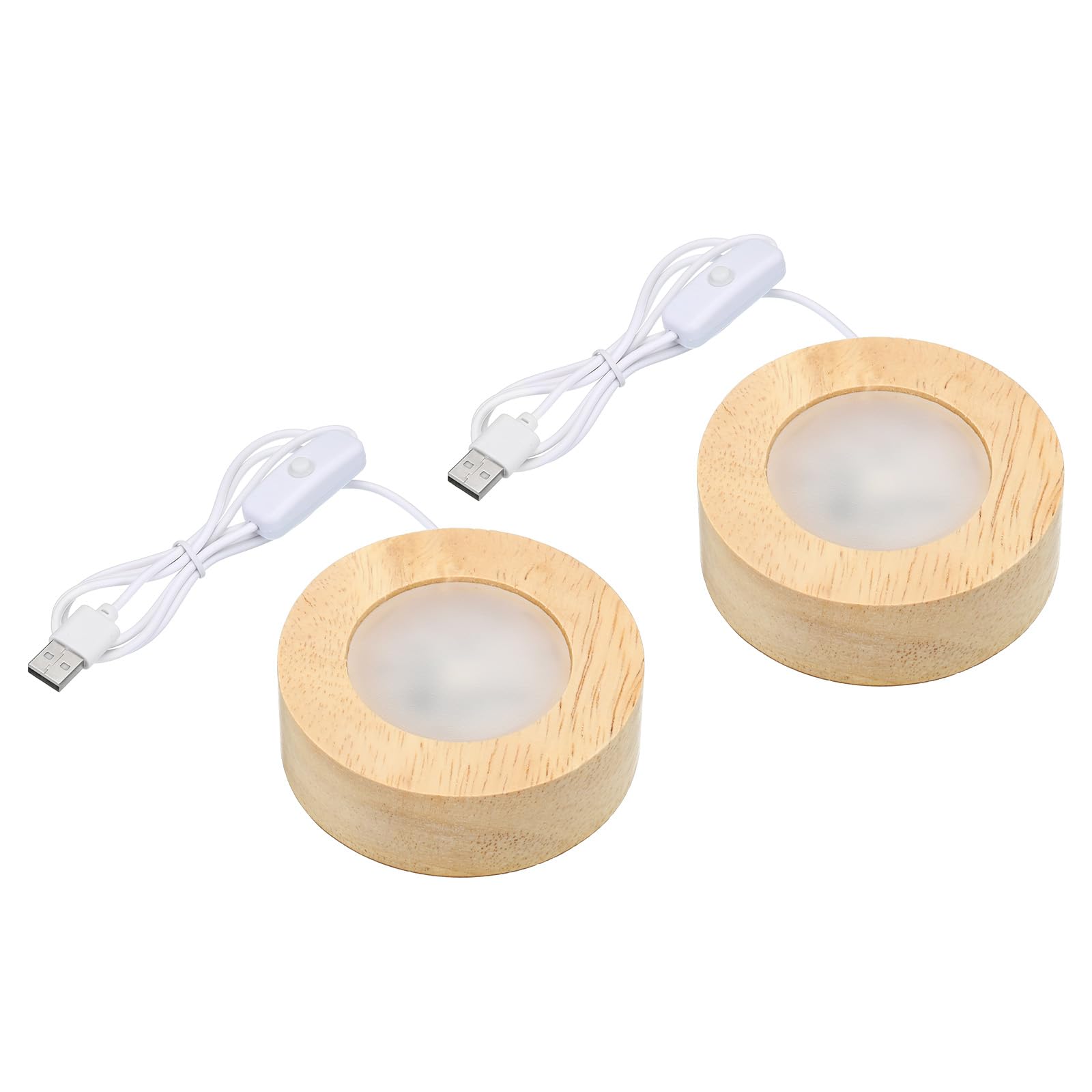 PATIKIL 2.4 Inch Wooden LED Light Base, 2pcs Wood Light Display Base Stand Lighting with Switch for 3D Crystal Glass Aroma Stone Art, Warm White Light