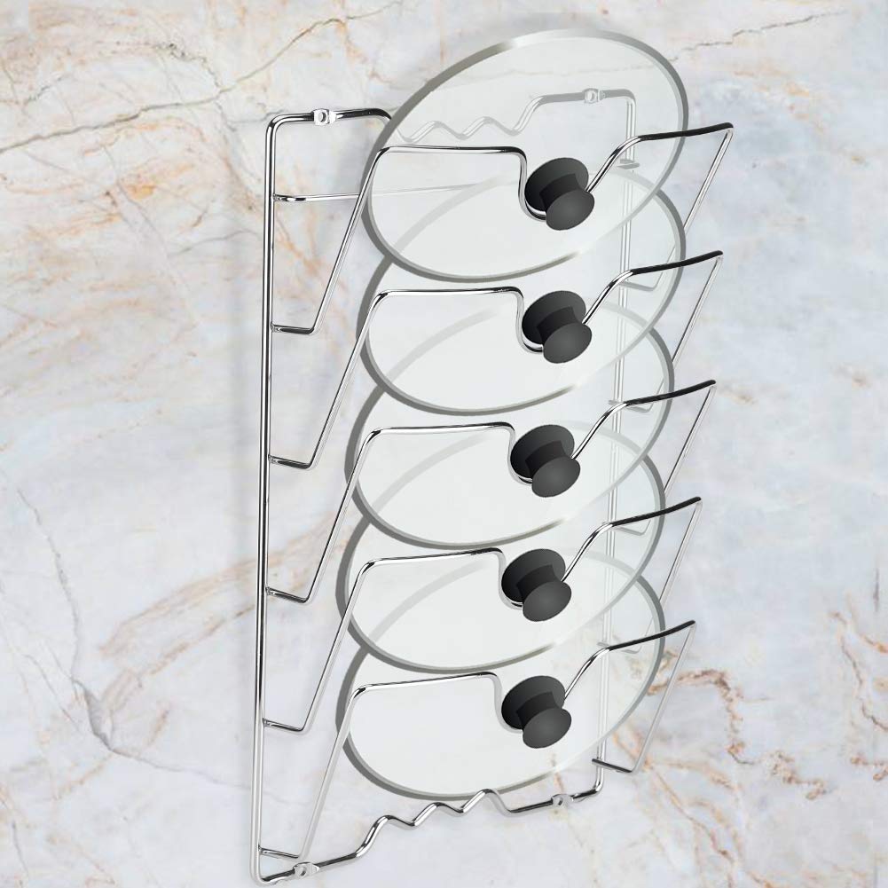 AYNEFY Wall Mounted Kitchen Cabinet Pot Lid Holder, Space-Saving Pan Organiser Rack, 43.4 x 27.8 x 9.7 cm