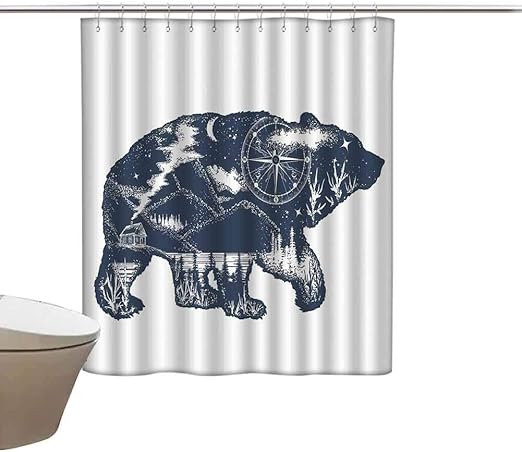 Amazon Com Cabin Decor Shower Curtain Bear Double Exposure Tattoo