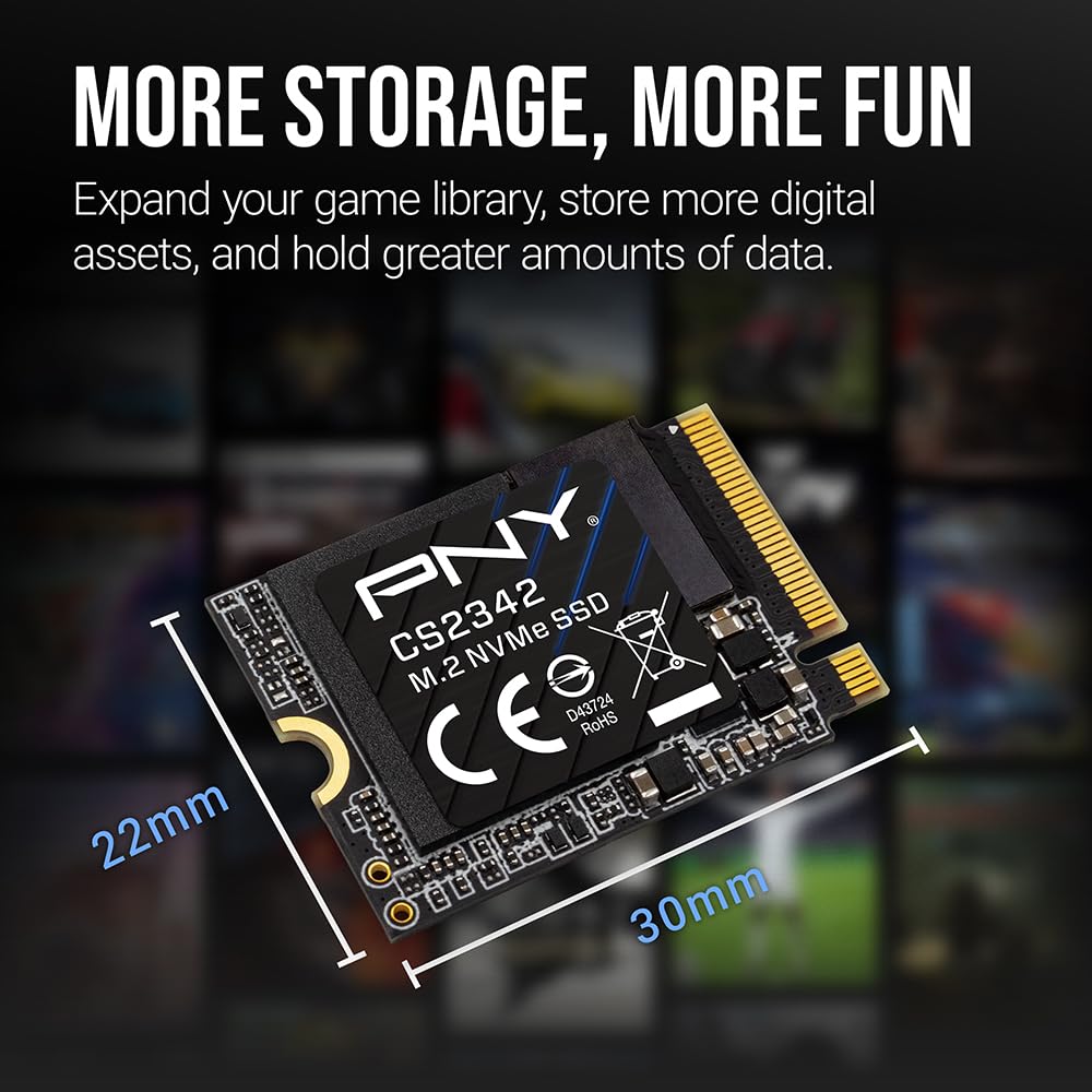 PNY CS2342 1TB Gen4 PCIe NVMe M.2 2230 3D NAND SSD – Up to 7,300/6,000 MB/s – PC/Laptop/Gaming Upgrade – Perfect for Steam Deck, ASUS ROG Ally, MSI Claw – Internal Solid-State Drive M230CS2342-1TB-TB